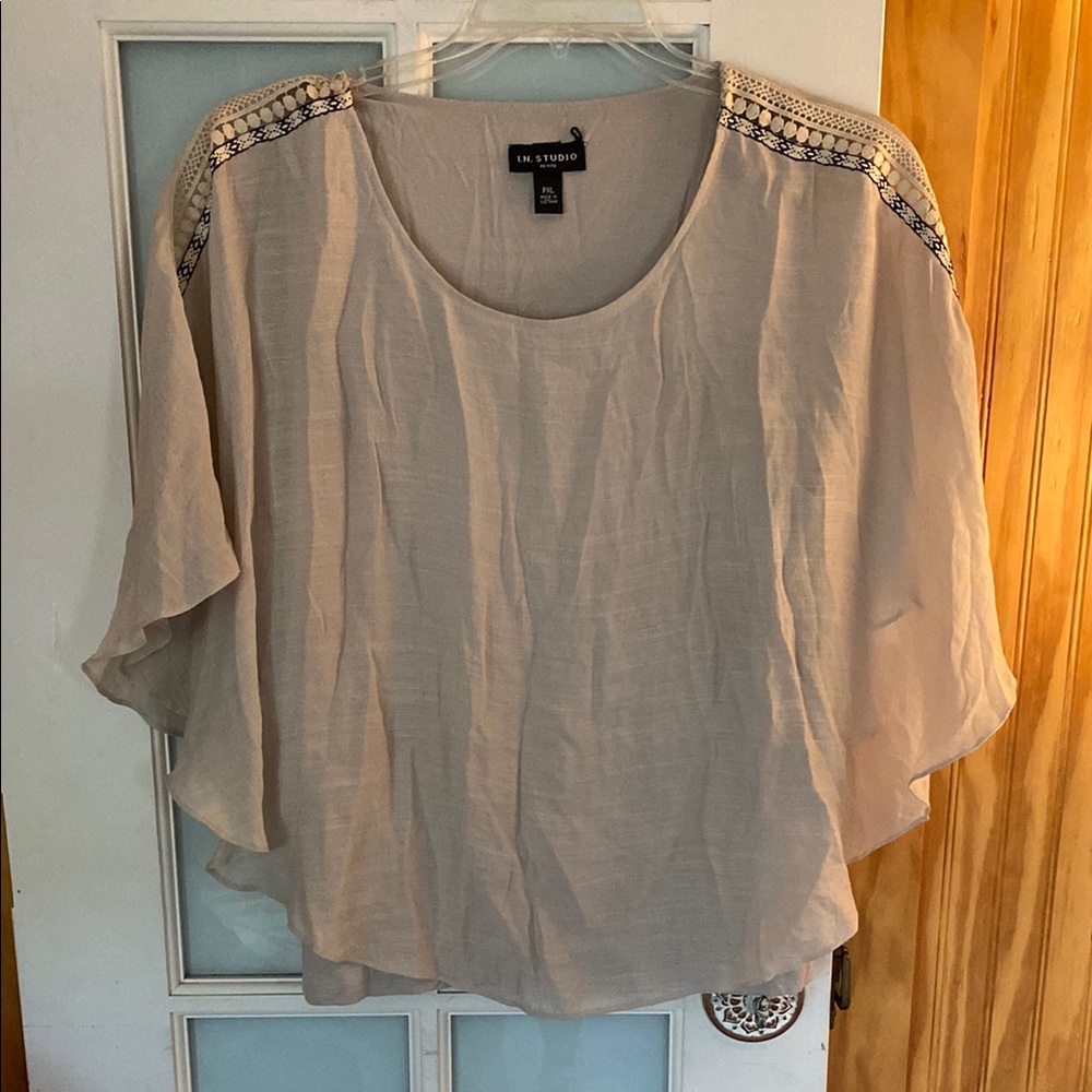I.N. Studio Cream Blouse with Crochet Detail